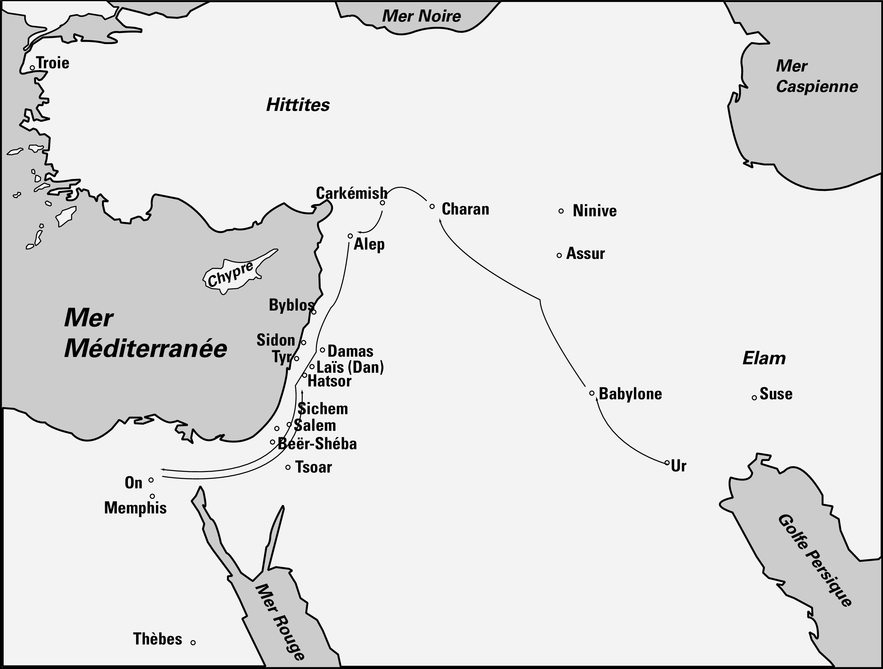 Carte de l’Orient biblique au temps des patriarches
