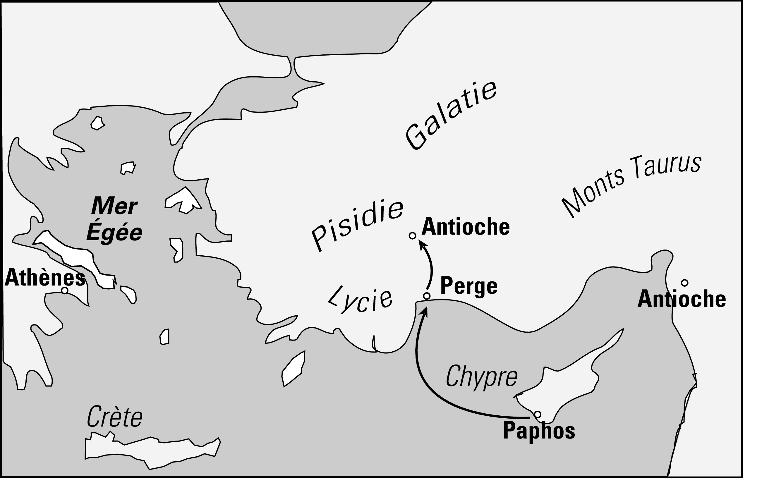 Carte du voyage de Paul de Chypre à Antioche