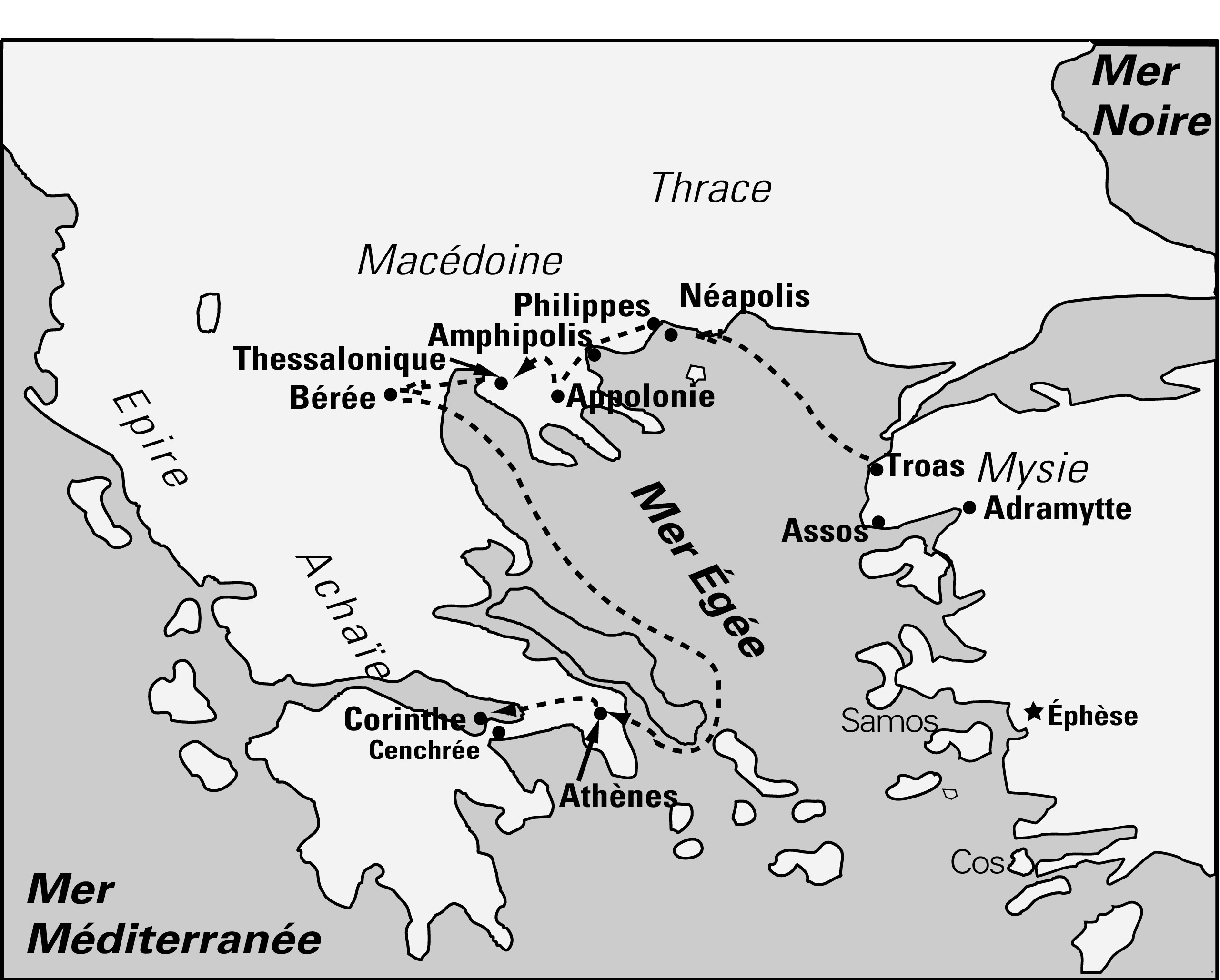 Carte du voyage de Paul et ses compagnons en Europe