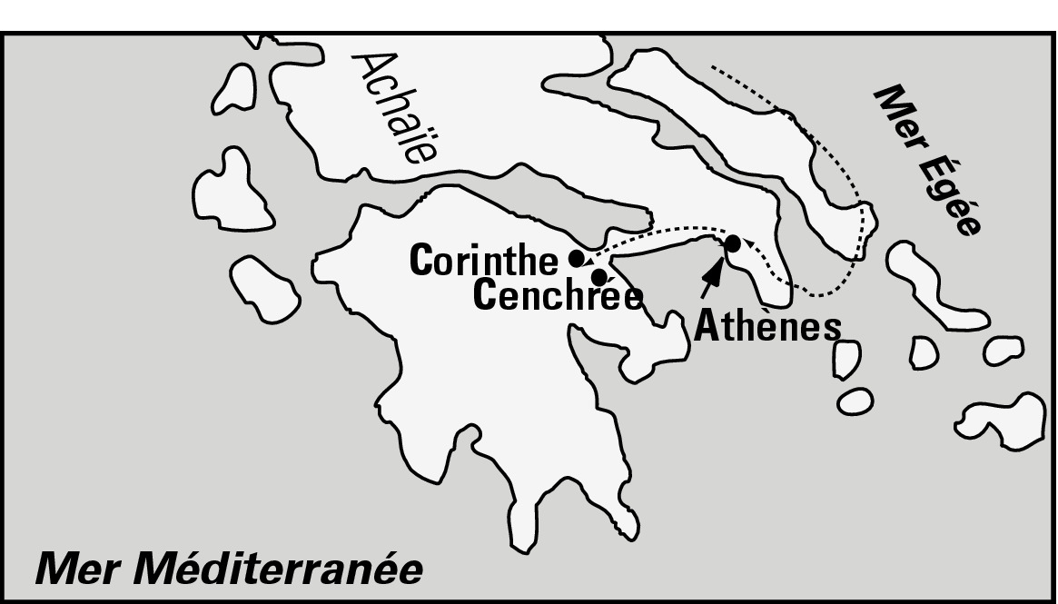 Carte du voyage de Paul à Athènes et Corinthe