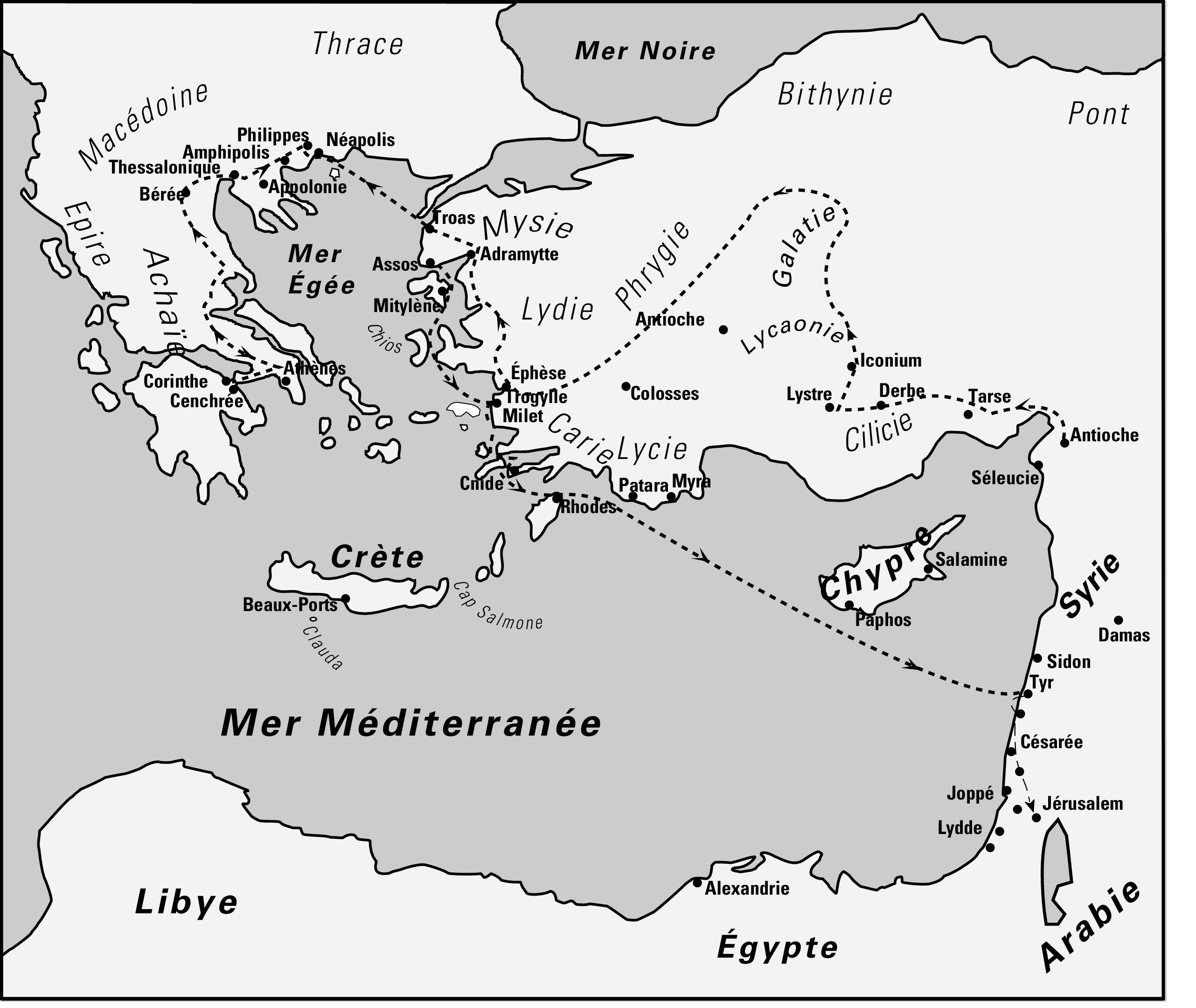 Carte du troisième voyage missionnaire de Paul