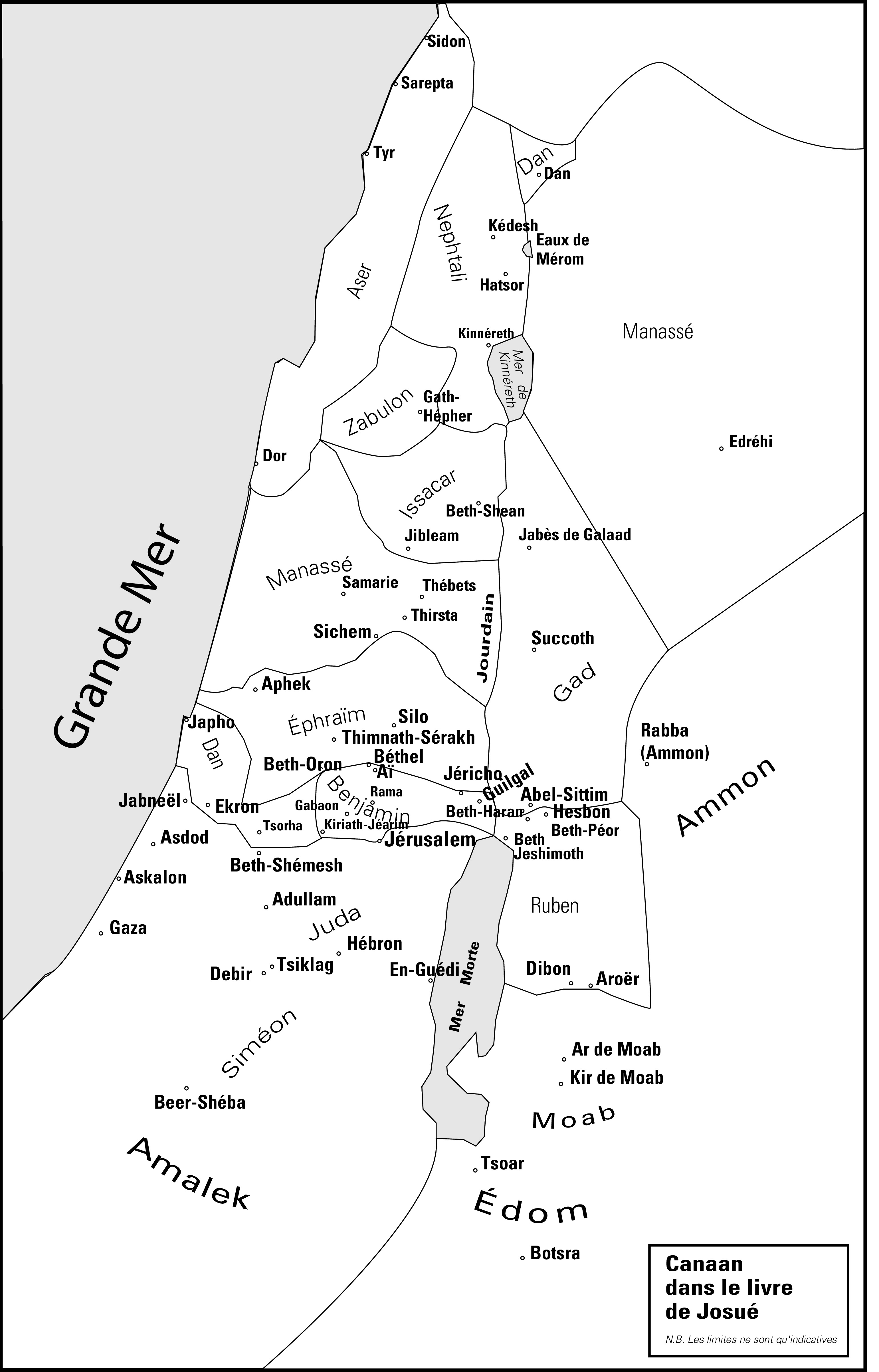 Carte du pays de Canaan dans le livre de Josué