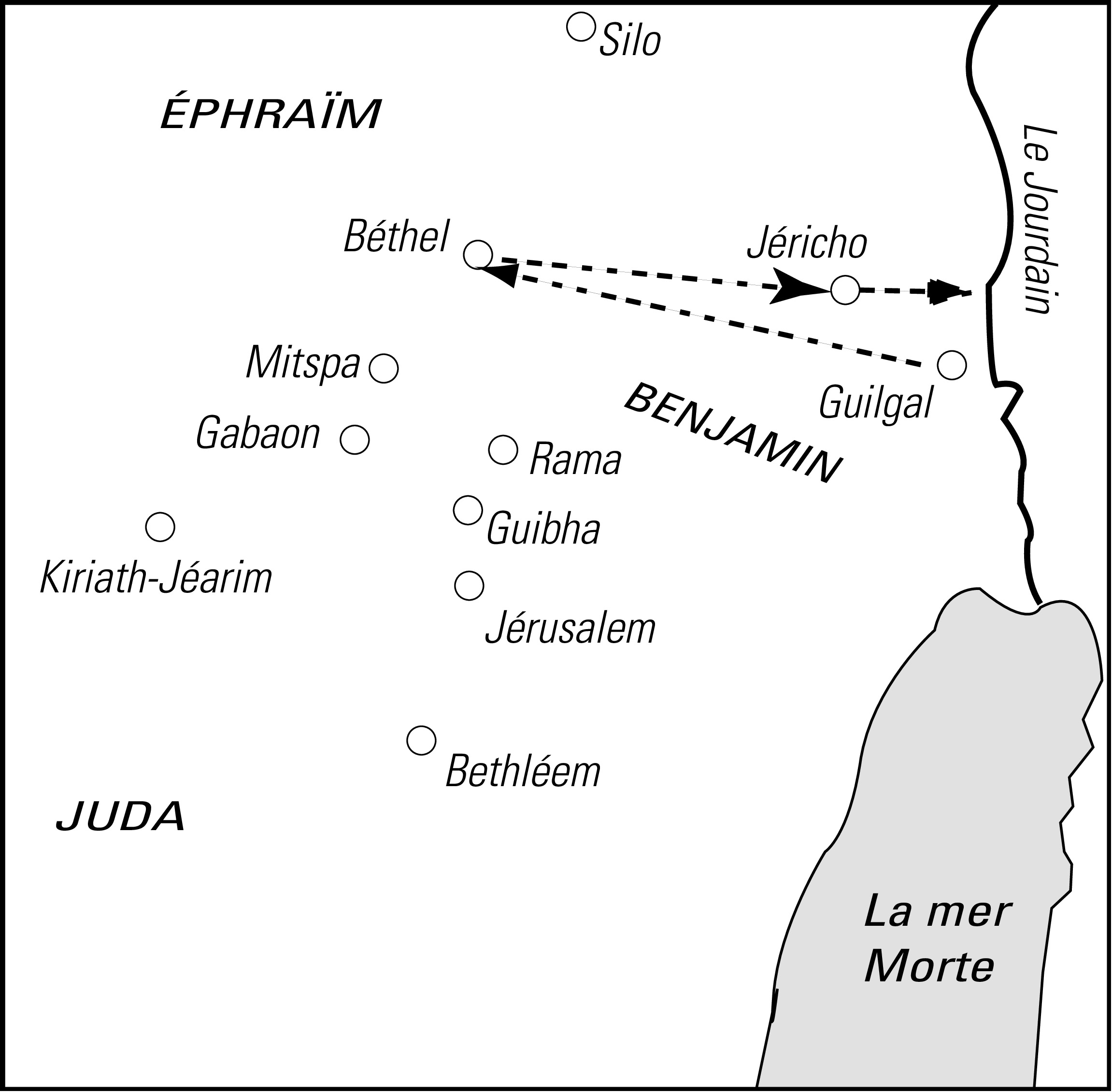 Carte du trajet suivi par Élie et Élisée avant l’enlèvement d’Élie